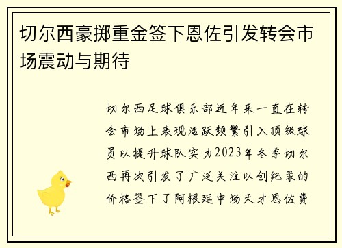 切尔西豪掷重金签下恩佐引发转会市场震动与期待