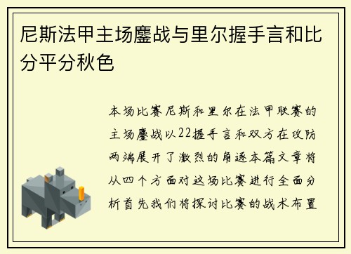 尼斯法甲主场鏖战与里尔握手言和比分平分秋色 尼斯法甲主场鏖战与里尔握手言和比分平分秋色